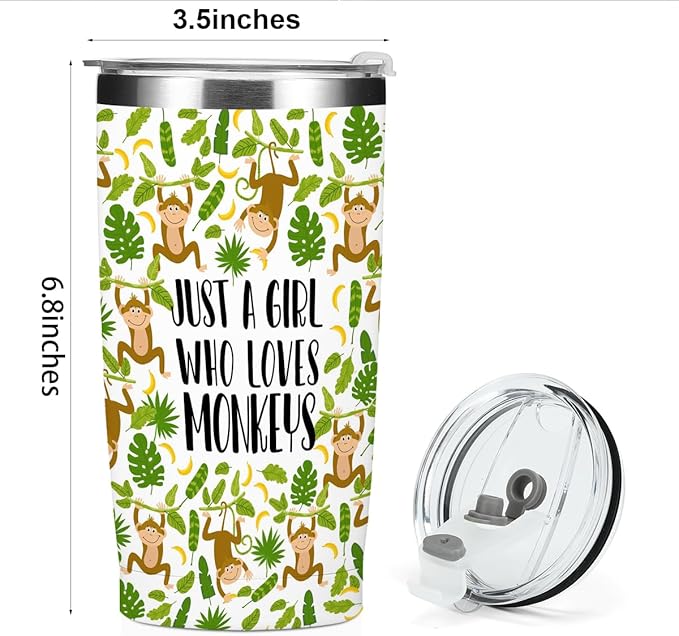 Cute Monkey Print Tumbler,Monkey Gifts 20 oz Stainless Steel Coffee Mug，Travel Cup，Insulated Cup with Lid for Car, Perfect Gifts for Women Monkeys Lover Friend Mom Sister Christmas Birthday