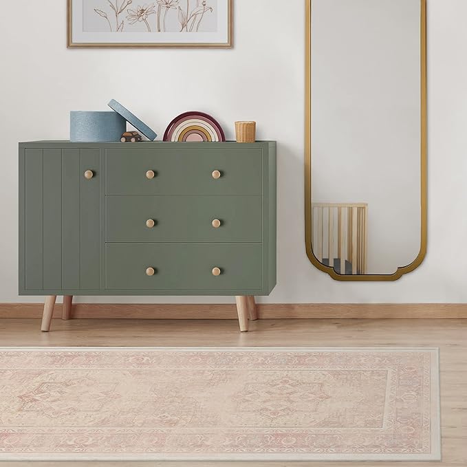 RUGGABLE Washable Runner Rug – Kamran Soft Pink 2.5x10, Stain-Resistant, Non-Slip Hallway Runner – Machine Washable Rug for Hallway, Entryway, Living Room & Kitchen–with Standard Pad