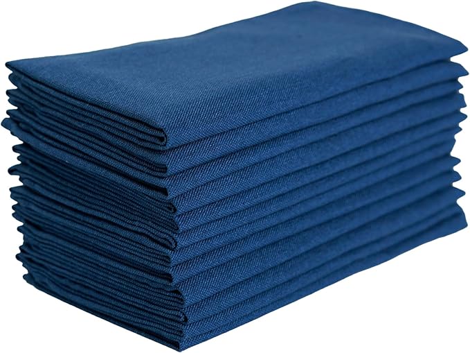 Solid Color Blended Thin Dinner Cloth Napkins - Set of 12 (40 x 40 cm) - for Events & Home Use (Navy Blue)