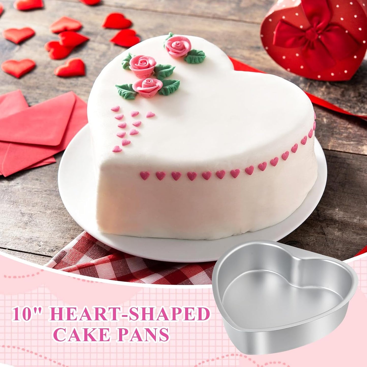 2Pcs Heart Shape Cake Pans, Aluminum Heart Cake Mold, Reusable 10 inch Cake Pan for Baking DIY for Wedding Birthday Family Occasions