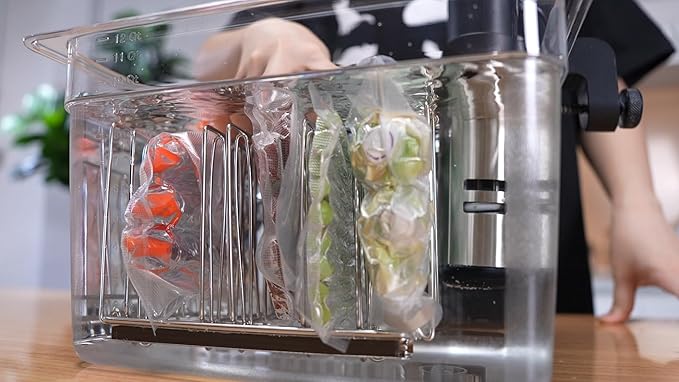 EVERIE Sous Vide Container with Universal Silicone Lid and Sous Vide Rack and Container Sleeve Compatible with Anova All Models,Breville Joule, Instant Pot Sous Vide Cooker (KIT-TY-GJ)
