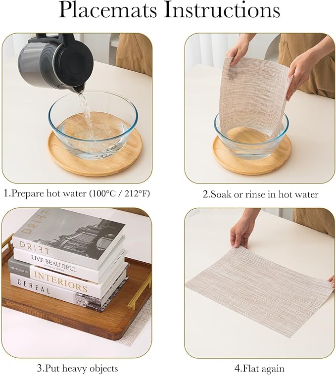 BACKTOEDEN Placemats Set of 4 Heat Resistant Washable Wipeable Placemat Woven Non-Slip Foldable Vinyl/Plastic Place Mats Indoor/Outdoor Mat Kitchen Dining Table Pad, White Snowflake & Blue