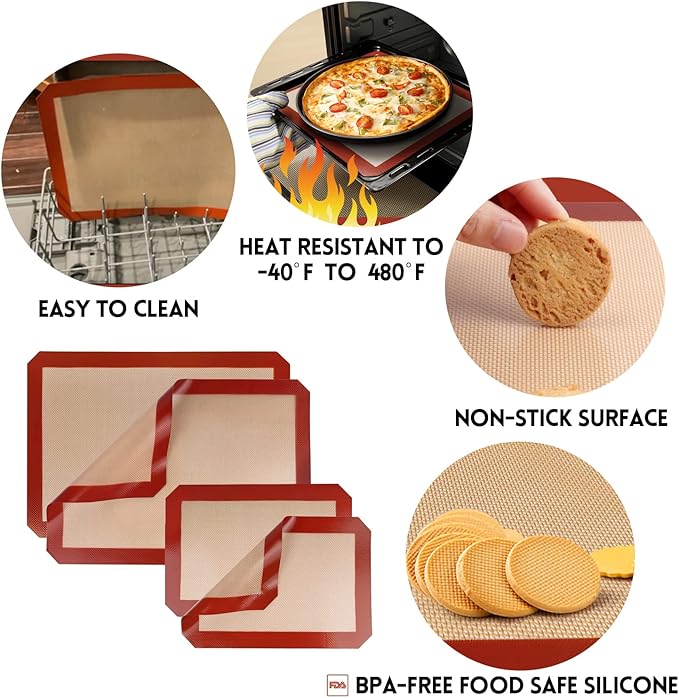 STATINT Non-Stick Silicone Baking Mat, Food Safe - Pack of 4
