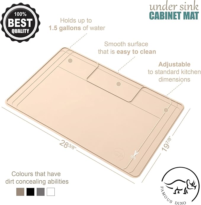 The Original Under Sink Mat - Adjustable Silicone mat, Waterproof Under The Sink Bathroom Vanity Mat, Under sink mats for kitchen waterproof - 28" x 19" or smaller