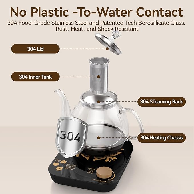 Compact Tea Maker Electric Glass Kettle，Dual Methods of Steaming and Brewing with Temperature and Timer Programs，Cordless 800W 0.8 Liters capacity for get your favorite teas.(pick-up available)