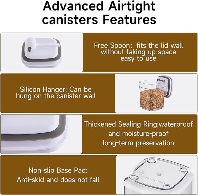 Pop Top Food Storage Container Set | 4Pcs Airtight Cereal Storage Organizer Canisters with Pop Lids, BPA-Free, Vacuum Seal & One-button Opening, Stackable Pantry Containers for Dry Food Storage