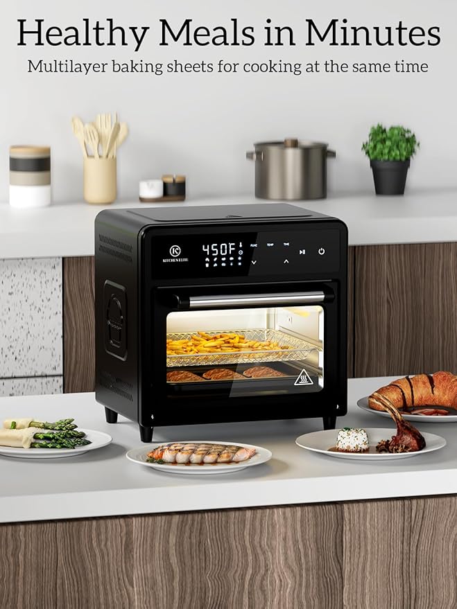 Kitchen Elite Air Fryer Toaster Oven Combo, 12.6 QT Stainless Steel Airfryer 10 in 1, Convection Oven Countertop 450°F, Non-Toxic for Bake, Roast, Reheat, Broiler, Dehydrate with Digital Touch Screen