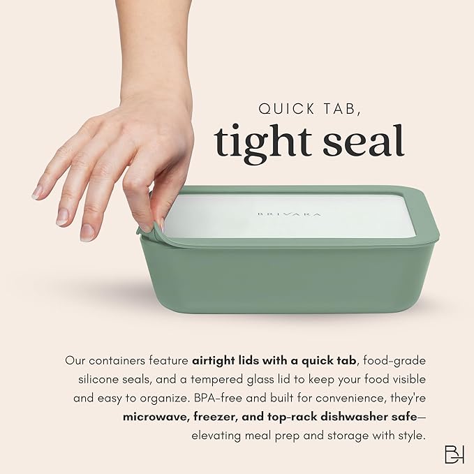 Ceramic Coated Glass Food Storage Containers | No PTFE, PFOA, PFAS, and BPA | Reusable Non Toxic Meal Prep Containers with Glass Lids | Easy To Store | 10 Piece Set [Willow]