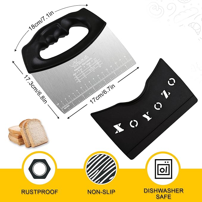 XoYoZo Bench Scraper Dough Cutter Salad Chopper with Cover and Large Stainless Steel Blade Vegetable Knife for Butter, Pizza, Cake, Onion
