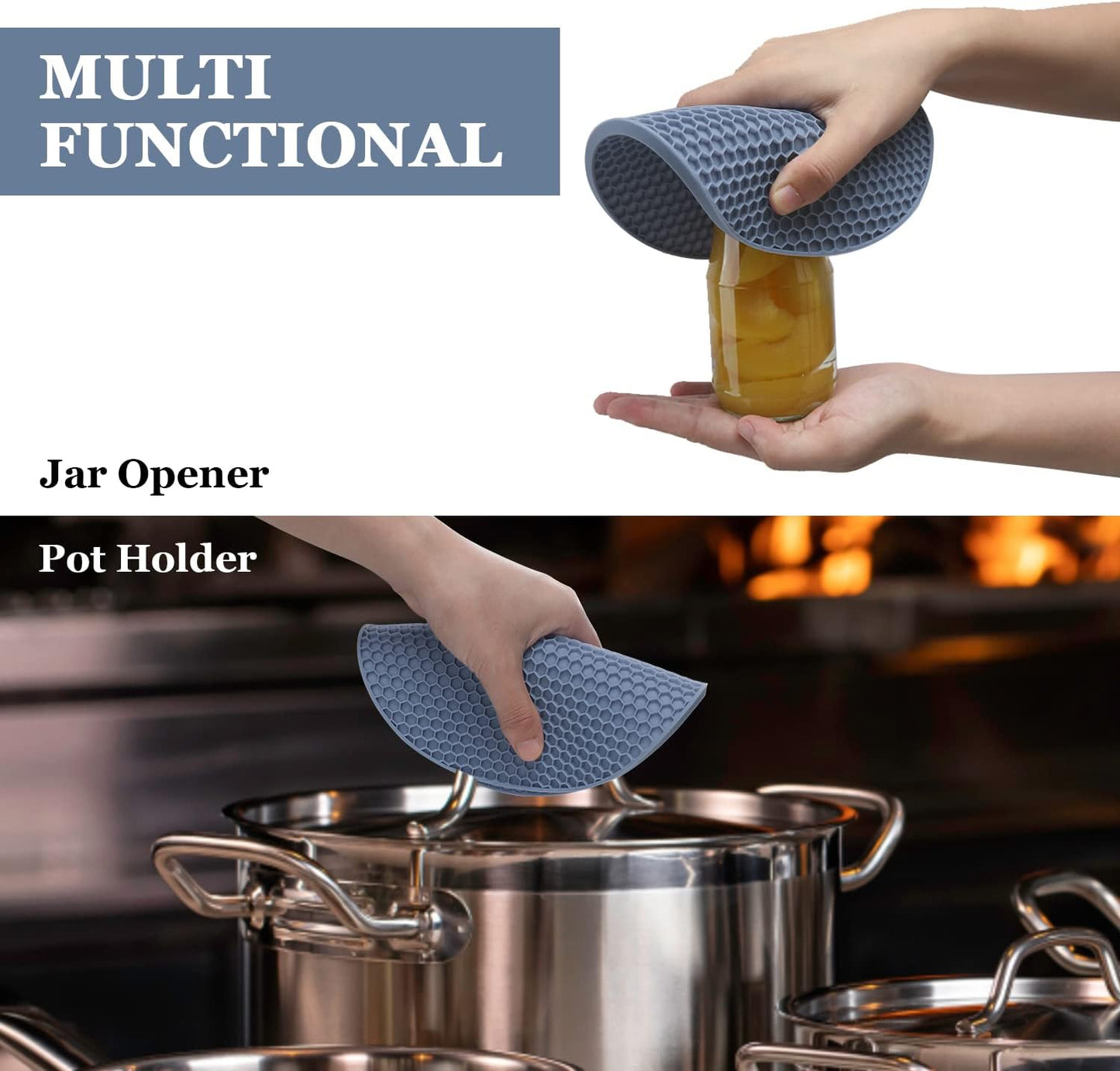 Silicone Trivets for Hot Dishes, Multi-Purpose Pot Holders 4PCS 2 Sizes 7 Inch & 9 Inch, Heat Resistant Non-Slip Silicone Trivet Mats Hot Pads for Kitchen Counter, Trivet for Hot Pots and Pans (Blue)