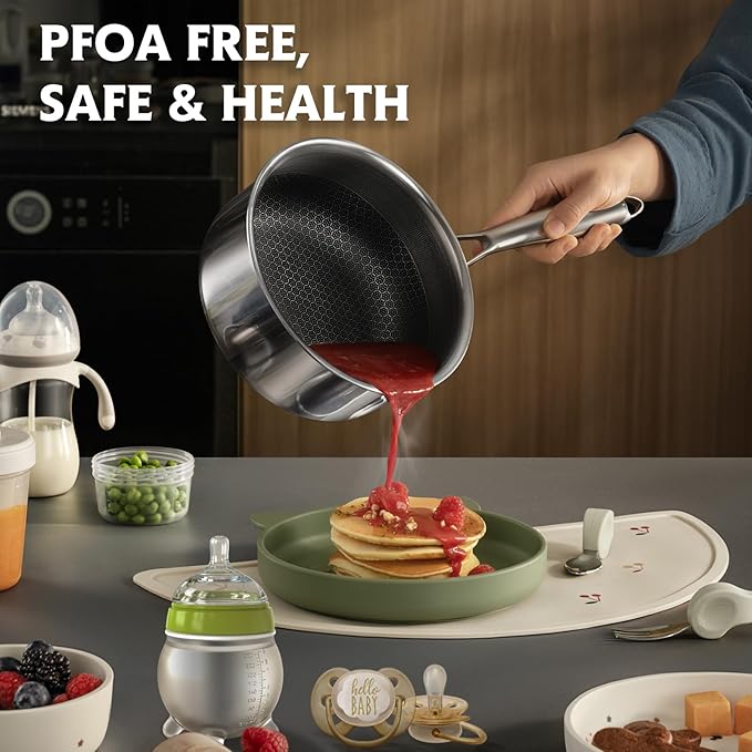 Non Stick Pots and Pan Set, 10 Pcs Hybrid Stainless Steel Cookware Set with Lids, Kitchen Skillet, Stock Pot, Nonstick Frying Pan, Kitchen Cooking Utensils, Induction, Dishwasher Safe