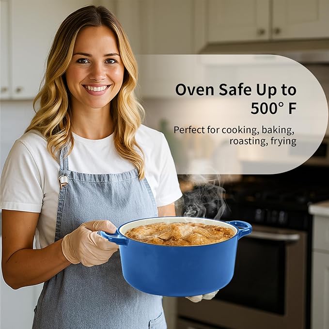 Enameled Cast Iron Dutch Oven Pot with Lid, 3.9 Quart Dutch Oven for Bread Baking, Oven Safe up to 500° F, Suitable for Bread Baking, Braising, Roasting, Stews, Blue