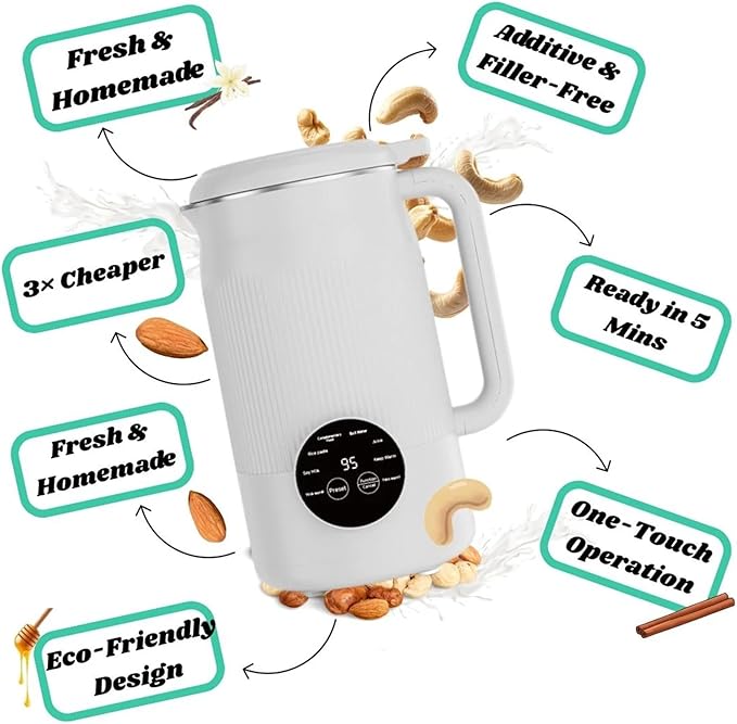 Nutripour - The 8-in-1 Multifunction Nut Milk & Juice Maker, Nutri Pour Nut Milk Maker for 40 oz Homemade Plant-Based Milk, Oat, Soy, Delay Start, Self-Cleaning, Automatic Nutmilk Maker Machine