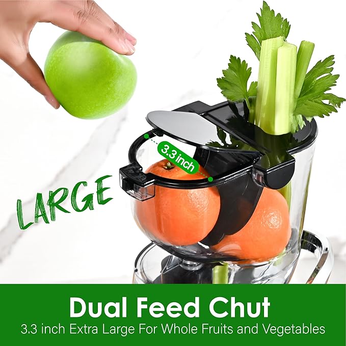 Cold Press Juicer Machines, Kitchen in the Box Slow Masticating Juicers Machine,3.26inch Large Wide Feed Chute Fit Whole Fruits & Vegetables,BPA Free,Easy to Clean (Bright Silver)