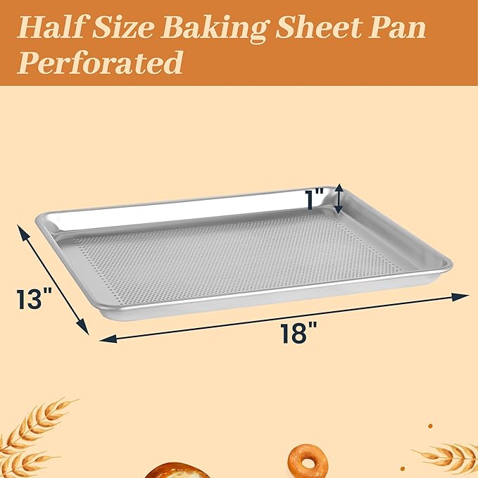 12 Pack Half Size Baking Sheet Pans Perforated, Aluminum Commercial Cookie Sheets Non-Stick, 18"x13"