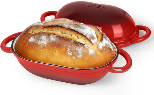 Dutch Oven for Bread Baking – Premium Cast Iron Pot with Lid – Perfect for Sourdough, Artisan Loaves & No-Knead Bread – 2 QT / 1.9L (Enameled, Round, Oven & Stovetop Safe), Red