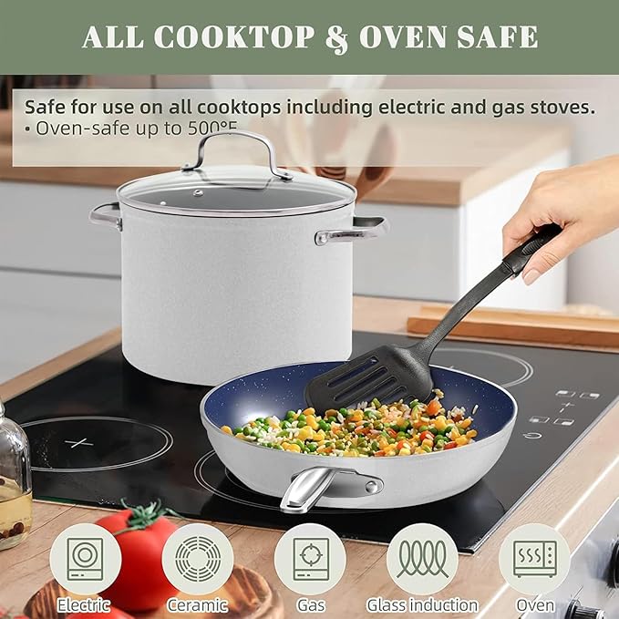 Nuwave 12pc Forged Lightweight Cookware Set, G10 Healthy Duralon Ceramic Ultra Non-Stick Coating, Vented Tempered Glass Lids, Stay-Cool Handles, Induction-Ready & Works on All Cooktops, PFAS Free