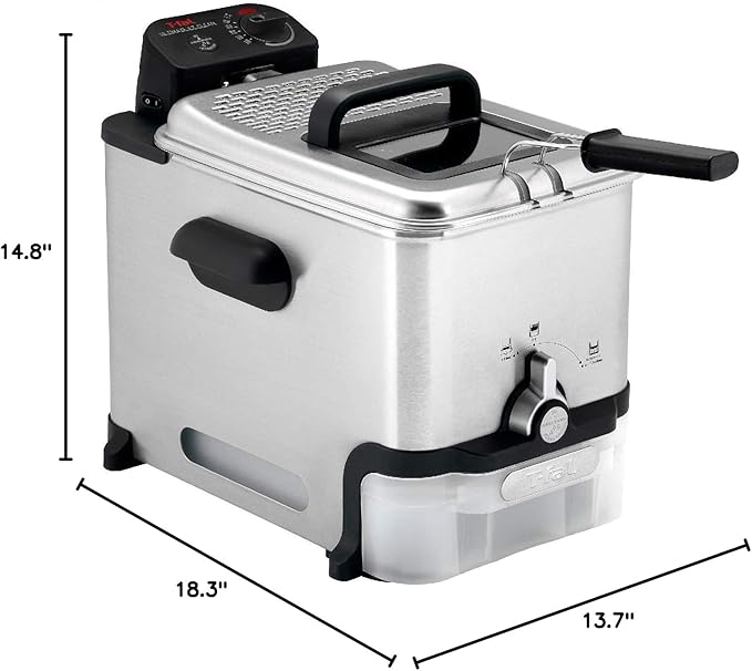 T-fal 3.5L Stainless Steel Deep Fryer with Basket for Home Use, 1700W, Deep Fryer with Oil Filtration, Temp Control, Digital Timer