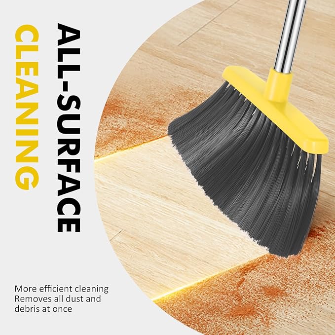 NACENA Heavy Duty Broom, 55 Inch Long Handle Outdoor Large Angle Brooms, Commercial Broom for Sweeping Indoor, for Home Garage Kitchen Office Courtyard Lobby Patio Lawn Concrete, 4 Pack (Black&Yellow)