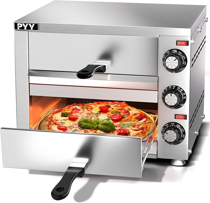 PYY Commercial Pizza Oven -12 Inch Double Decker Pizza Ovens 2-Layers Countertop Pizza Cooker Electric Indoor with Timer Stainless Steel Pizza Maker for Party Restaurant Home, Silver