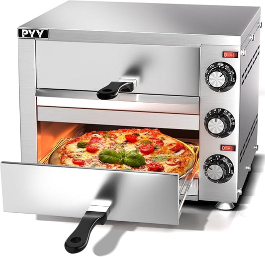 PYY Commercial Pizza Oven -12 Inch Double Decker Pizza Ovens 2-Layers Countertop Pizza Cooker Electric Indoor with Timer Stainless Steel Pizza Maker for Party Restaurant Home, Silver