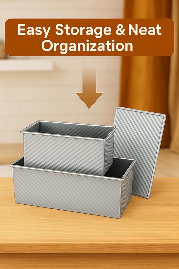 2-Pack Pullman Loaf Pan with Lid –Includes Two Size 13 * 5" & 8.4 * 4.8" Loaf Pan, Silver Textured Finish, Vented Bottom, Nonstick Bread Pan Set, Ideal for Sandwich Bread, Toast, Sourdough