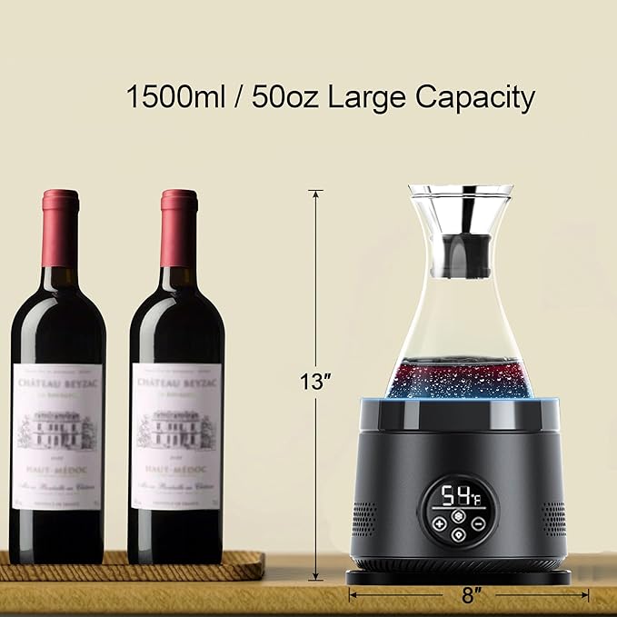 Electric Wine Chiller Decanter,1500ml/50oz 24-Hour Chilling Water Pitcher with Lid,Large Juice Jug for Coffee,Iced Tea,Lemonade,Cold or Hot Beverages,Wine Aerator Gifts&Accessories for Men and Women