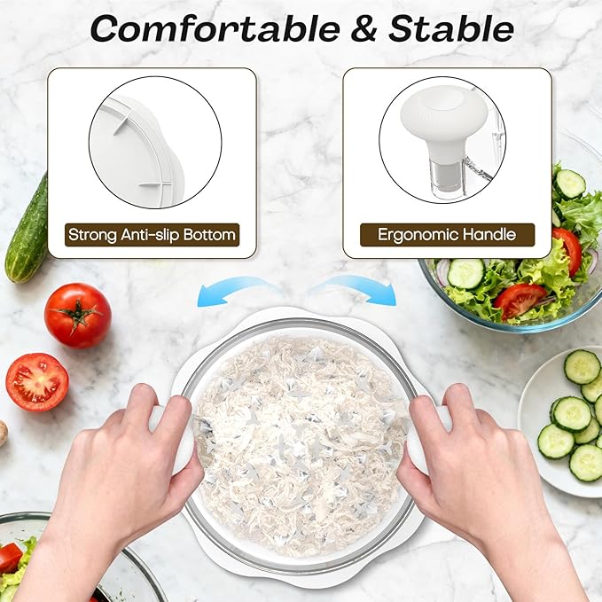 10'' Pro Chicken Shredder Tool Twist Large for Kitchen, BPA-Free Food-Safe Meat Grinder, Visible Chicken Breast Meat Shredder with Strong Anti-Slip Bottom & Ergonomic Handle, White