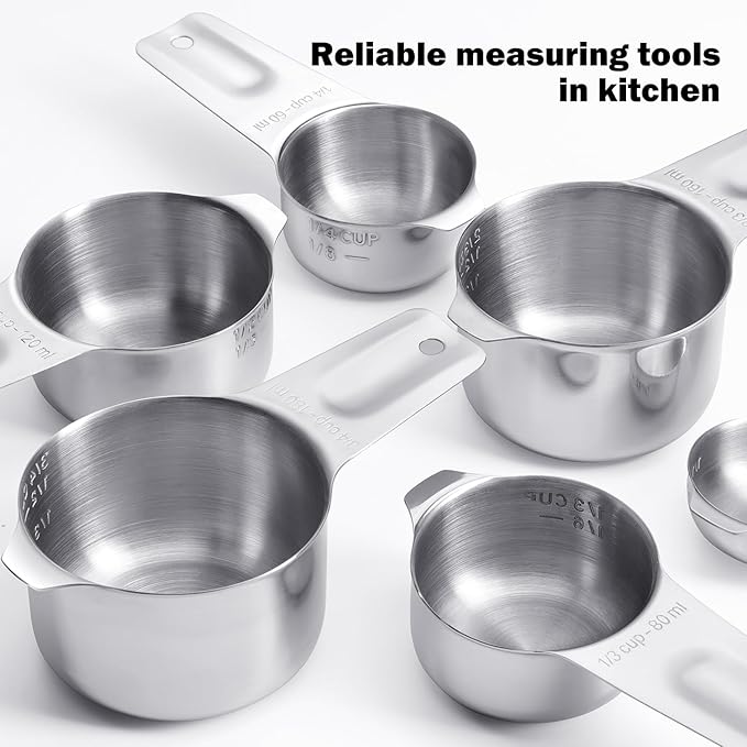 Measuring Cups, AMOHEE 7PCS Stainless Steel Measuring Cups with a Storage Bag for Cooking & Baking, Dishwasher Safe