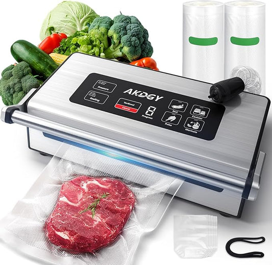 95Kpa Liquid Vacuum Sealer Machine, Full Automatic Food Sealer for Dry/Liquid/Moist Foods | Strong Suction | Digital Timer | One-Touch Operation | Built-in Cutter & Bag Storage | Removable Drip Tray
