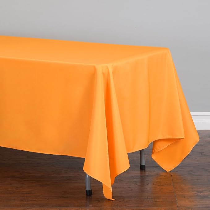 LTC LINENS 2 Pack Orange Rectangular Tablecloths 70 x 120 Inches for 6 or 8 Feet Rectangle Banquet Tables with Half-Drop - Stain and Wrinkle Resistant Polyester Cloth Table Covers for Party, Wedding