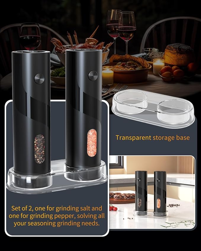 CIRCLE JOY Electric Salt and Pepper Grinder Set Top-Refill Automatic Salt and Pepper Mill Grinder, Battery Operated Adjustable Coarseness, Easy Filling Upgraded Larger Capacity with Led Light