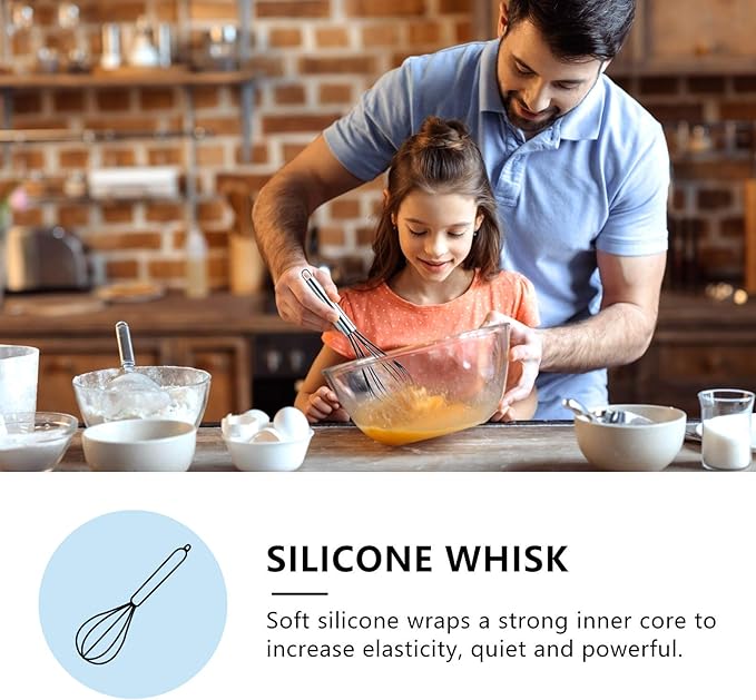 NileHome 4 Pack Silicone Spatula and Whisk Kitchen Utensils with Silicone Brush Heat Resistant BPA-free Rubber Spatula for Scraping, Baking, Cooking, Mixing-Black