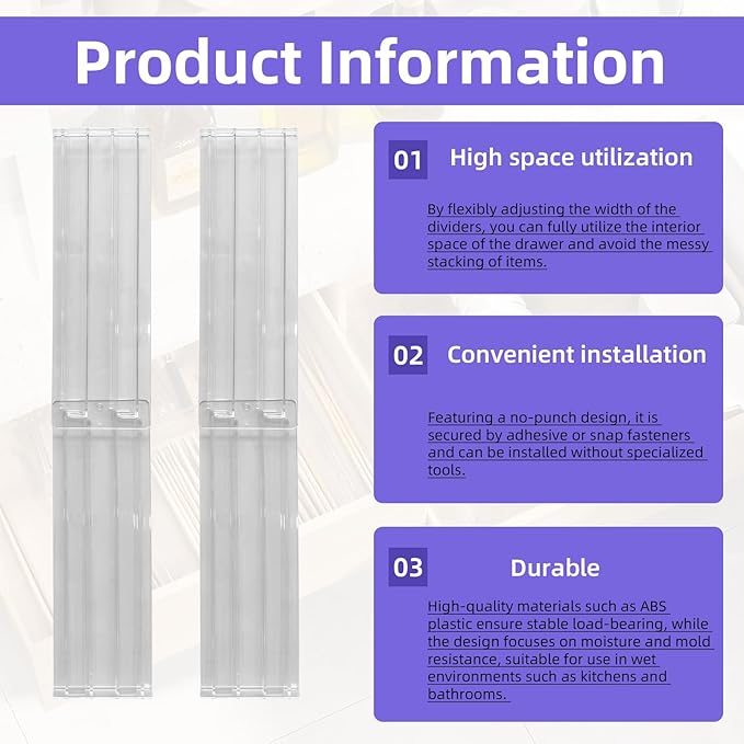 4 pcs Invisible Drawer Divider 10-20'' Adjustable Drawers Organizers for Kitchen Utensils, Bedroom, Dresser, Office Organization and Storage
