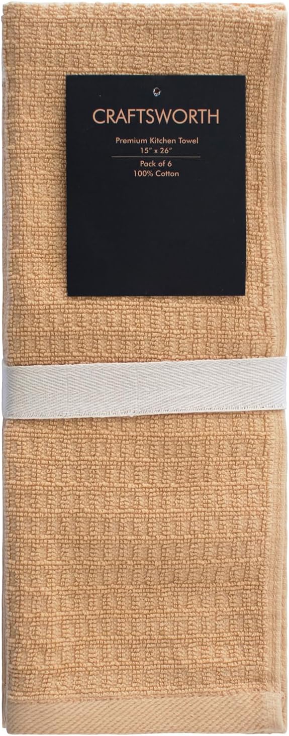 CRAFTSWORTH Kitchen Towels, 15 x 26 Inches, Pack of 6, 400 GSM, 100% Ring Spun Cotton, Tan Solid, Super Soft and Absorbent