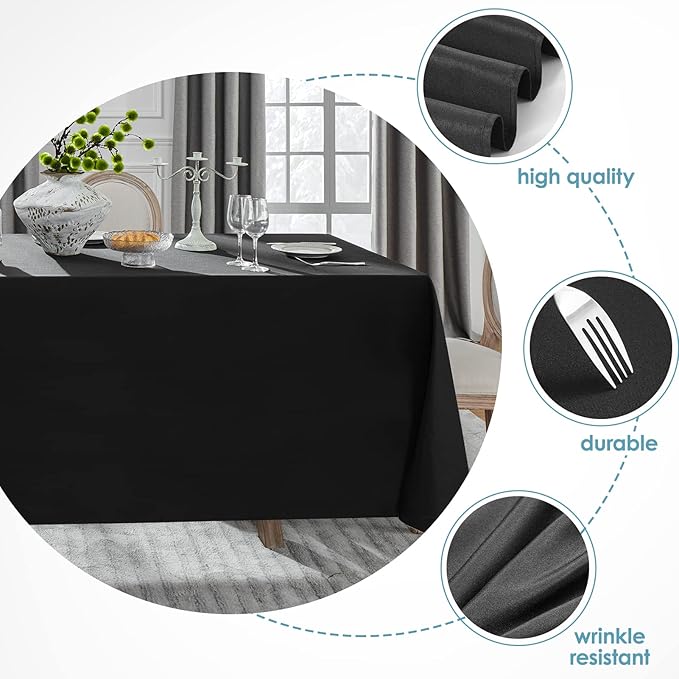 VidaFete 90 * 156inch 2pack Rectangle Table Cloth Polyester, Stain Wrinkle Resistant Dining Table Cover for Kitchen Dinning Party Wedding Rectangular Tabletop Buffet Decoration(Black)