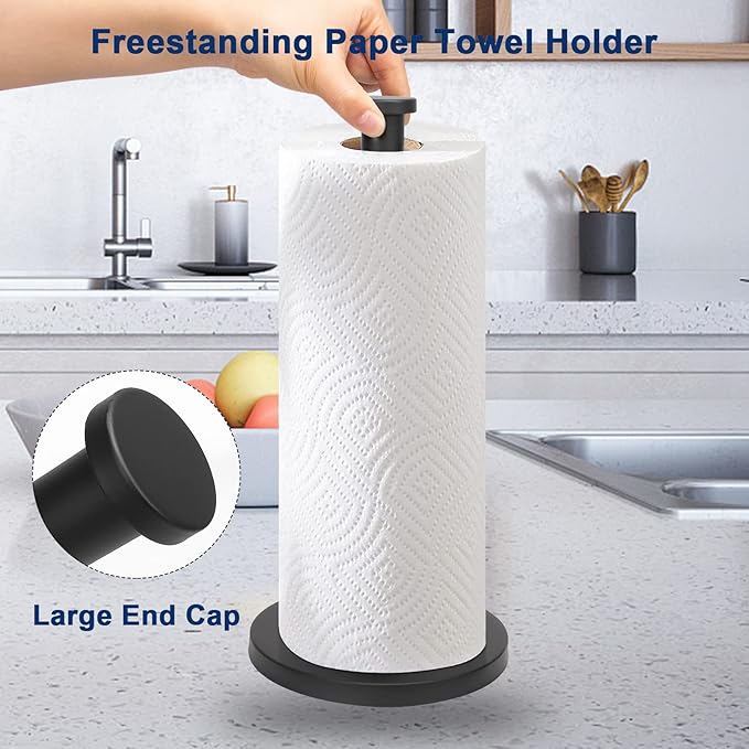 NearMoon Standing Paper Towel Holder, Kitchen Paper Towel Tissue Holder- for Bathroom Countertop, Standard or Jumbo-Sized Roll Paper (with Stainless Steel Base, Matte Black)