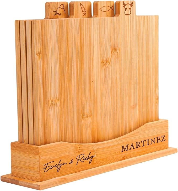 4-Piece Custom Wooden Chopping Boards for Kitchen, Wedding Gift for Couple 2025, Personalized Cutting Board Set with Holder, Gifts for Anniversary, Christmas, Housewarming, New Home, Engagement