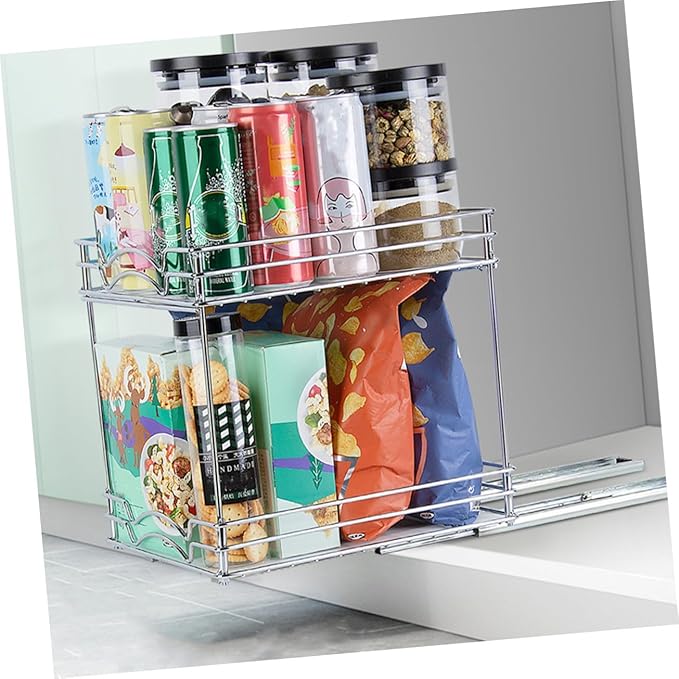 Healifty Heavy Duty Double Pull Out Spice Organizer Rack Slide Out Kitchen Countertop Storage Stand Metal Construction Space-saving Seasoning Holder for Cabinet and Home Use