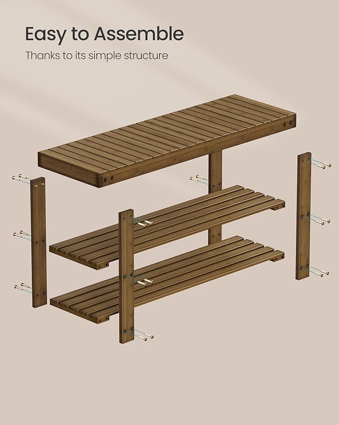 SONGMICS Shoe Rack Bench, 3-Tier Bamboo Shoe Storage Organizer, Entryway Bench, Holds Up to 286 lb, 11.3 x 35.4 x 17.8 Inches, for Entryway Bathroom Bedroom, Yellow Brown ULBS090K01