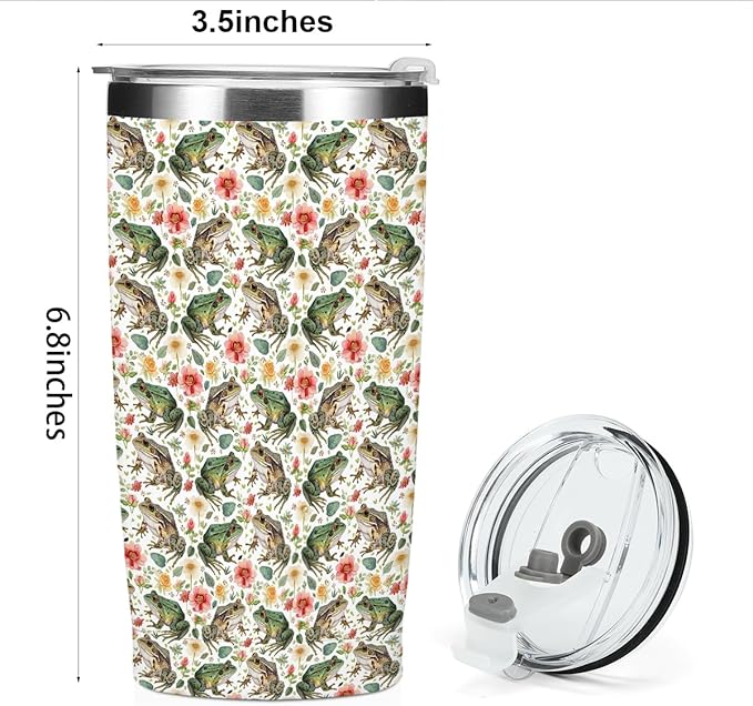 Cute Frog Tumbler, Frog Stuff Merch 20 oz Stainless Steel Coffee Mug，Travel Cup，Insulated Cup with Lid for Car, Funny Birthday Gifts for Women Boy Girls Animal Lovers Accessories Christmas