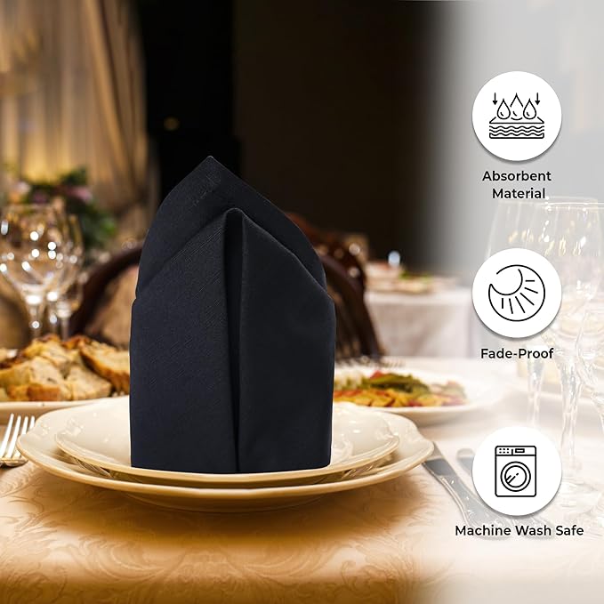 Urban Villa Halloween Cloth Napkins Black Color Dinner Napkins 20''x20'' (Set of 12) 100% Cotton Slub Absorbent Napkins Soft Durable Reusable Washable Ideal for Events Parties Everyday use