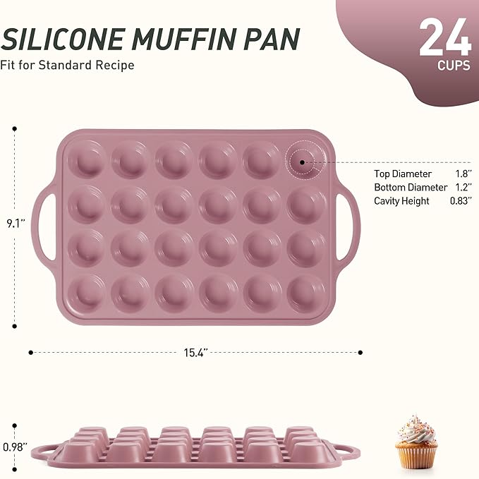 24 Cups Silicone Muffin Pan with Metal Reinforced Frame Cupcake Tray Egg Mold for Kitchen 2025 First Apartment Essentials New Home Must Haves Things House Warming Decor Housewarming Hostess Host Gifts