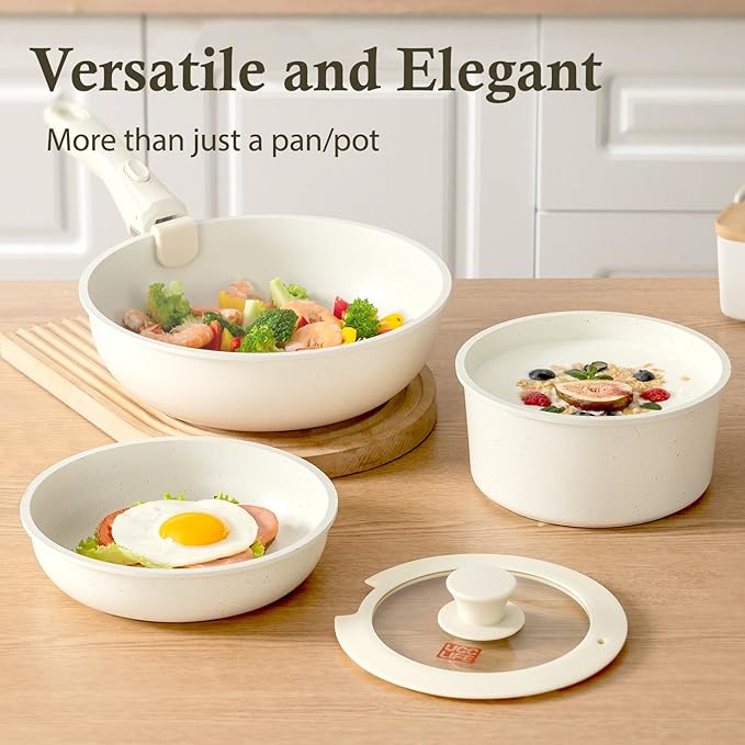 UCClife 24-Piece Nonstick Cookware Set - PFOA/PTFE Free Non-Toxic Pots & Pans, Detachable Handles, Oven & Dishwasher Safe, Scratch Resistant