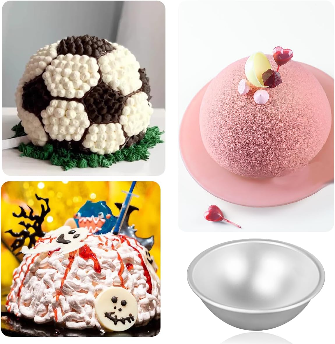 2 PCS Dome Cake Pan 8 Inch Cake Sphere Pan 3D Football Shaped Anodized Aluminum Hemisphere Pan for Birthday Wedding Anniversary DIY Bakeware Tools