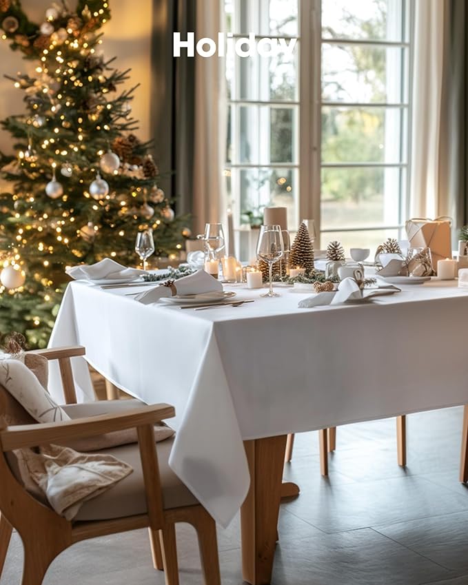 Pureegg Rectangle Table Cloth 60" x 84" – Durable Polyester Tablecloth Offers Reusable & Washable Protection, Ideal for Outdoor Party, Picnic, Wedding, Banquet and Birthday, 1 Pack, White