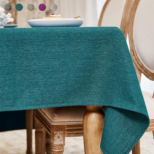 Table Cloth Rectangle Table Cover 55x71 Inches Faux Linen Wrinkle Free and Waterproof Teal Green Rectangle Tablecloth for Kitchen Dining Party Buffet Wedding