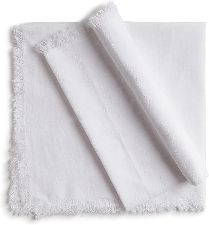 ACCENTHOME White Cotton Linen Napkin Set of 12 18x18 inch Dinner Napkins - Washable Soft Premium Hotel Quality Reusable Napkins Perfect Table Napkins for Family Dinners, Weddings & Everyday Use