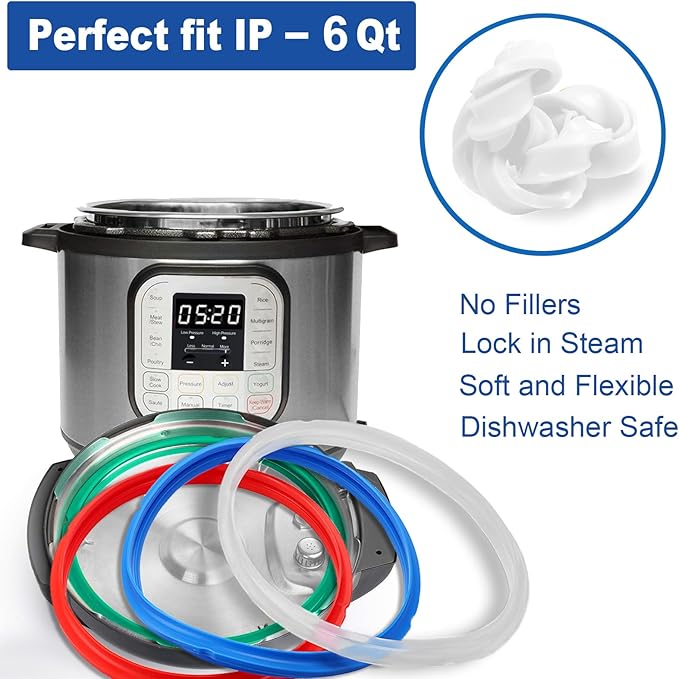 4 Pack Sealing Ring 6 Qt for Instant Pot Sealing Rings for 5/6 Qt Insta Pot, With 4 Float Valve Caps, Food-grade Silicone Instantpot 6Qt Sealing Ring for Instant Pot 5&6 Qt, Red, Clear and Green Blue