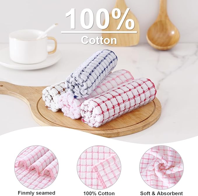 Kitinjoy Cotton 6 Pack Terry Kitchen Towels, 16 x 25 Inches Super Soft and Absorbent Dish Towels, Quick Drying Hand Towels for Kitchen Drying, Pink